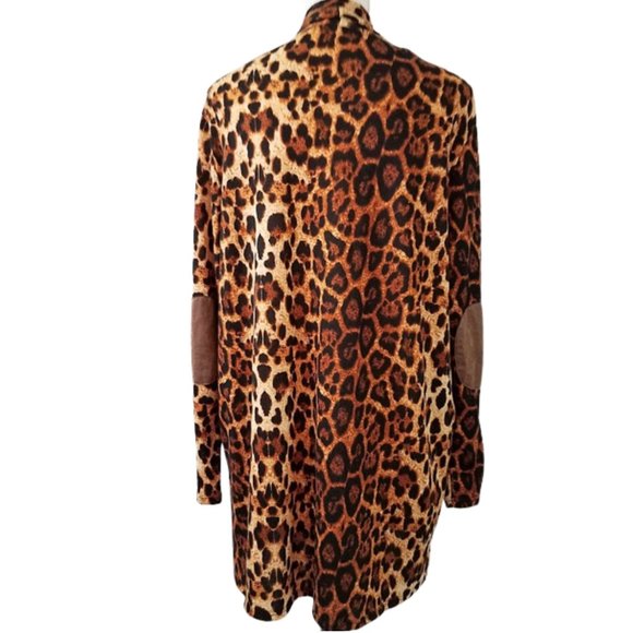 A.GAIN Leopard Animal Print Open Front Cardigan With Pockets - Women's L - Picture 2 of 9